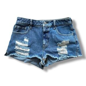 Pacsun High Rise Festival Distressed Denim Jean Shorts Medium Wash Women Size 27